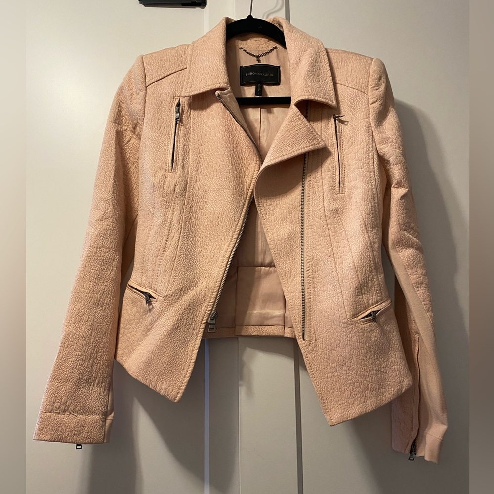 BCBGMaxAzria  pink zippered, tailored blazer jacket